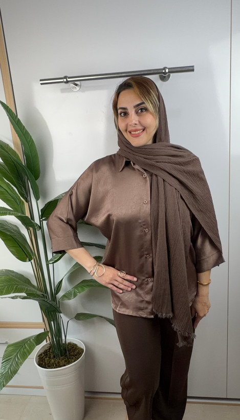 شومیز ساتن طرحدار پارچه ترک ۳۶ تا ۴۸